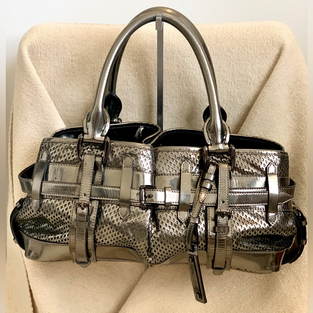 Burberry Prorsum gunmetal metallic Leather Rowan Mesh Satchel Bag